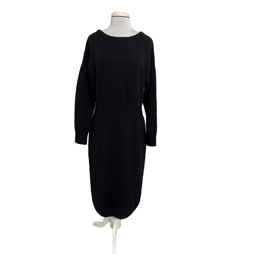 NWT Treasure Bond Black Midi Sweater Dress L Cotton Wool Cozy Chic Quiet Luxury